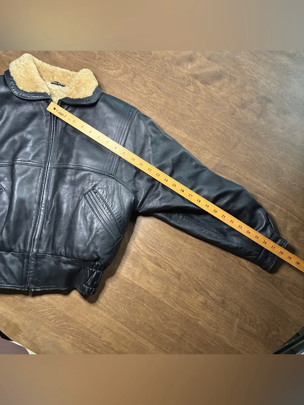 Vintage Gerome Made In Spain Leather Jacket Black Small Sherpa Lined